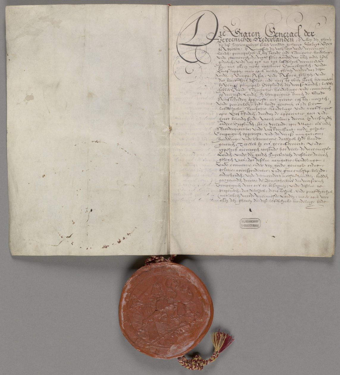 Patent udstedt af generalstaterne vedrørende eksklusiv handel øst for Cape of Good Hope og vest for Magallanesestredet i en periode på 21 år 1602 1 charter af Verenigde Oostindische Compagnie