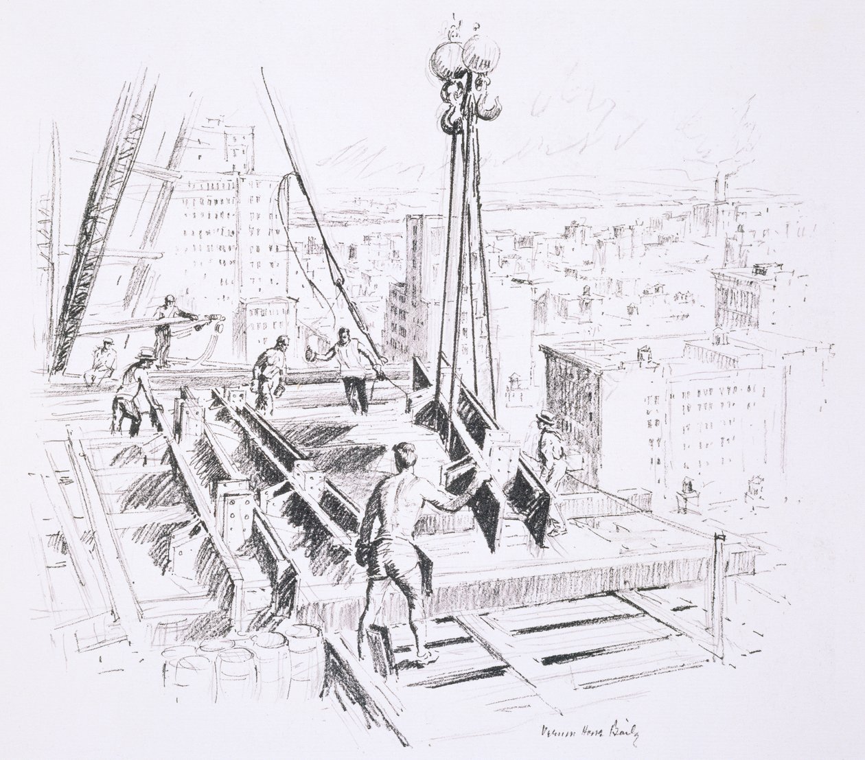 Bevægelige bjælker på 25. etage i Empire State Building, udgivet af William Edwin Rudge af Vernon Howe Bailey