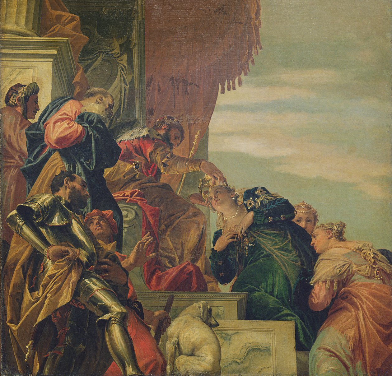 Kong Ahasverus kroner Esther, 1556 (del af loftet) af Paolo Veronese