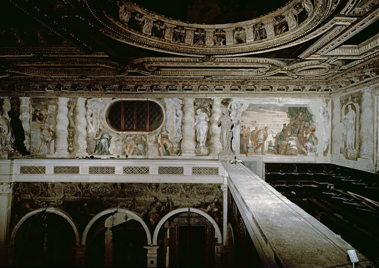 Sankt Sebastian før kejseren, hans martyrium og tre sibyller, fresker fra galleriet af Paolo Veronese