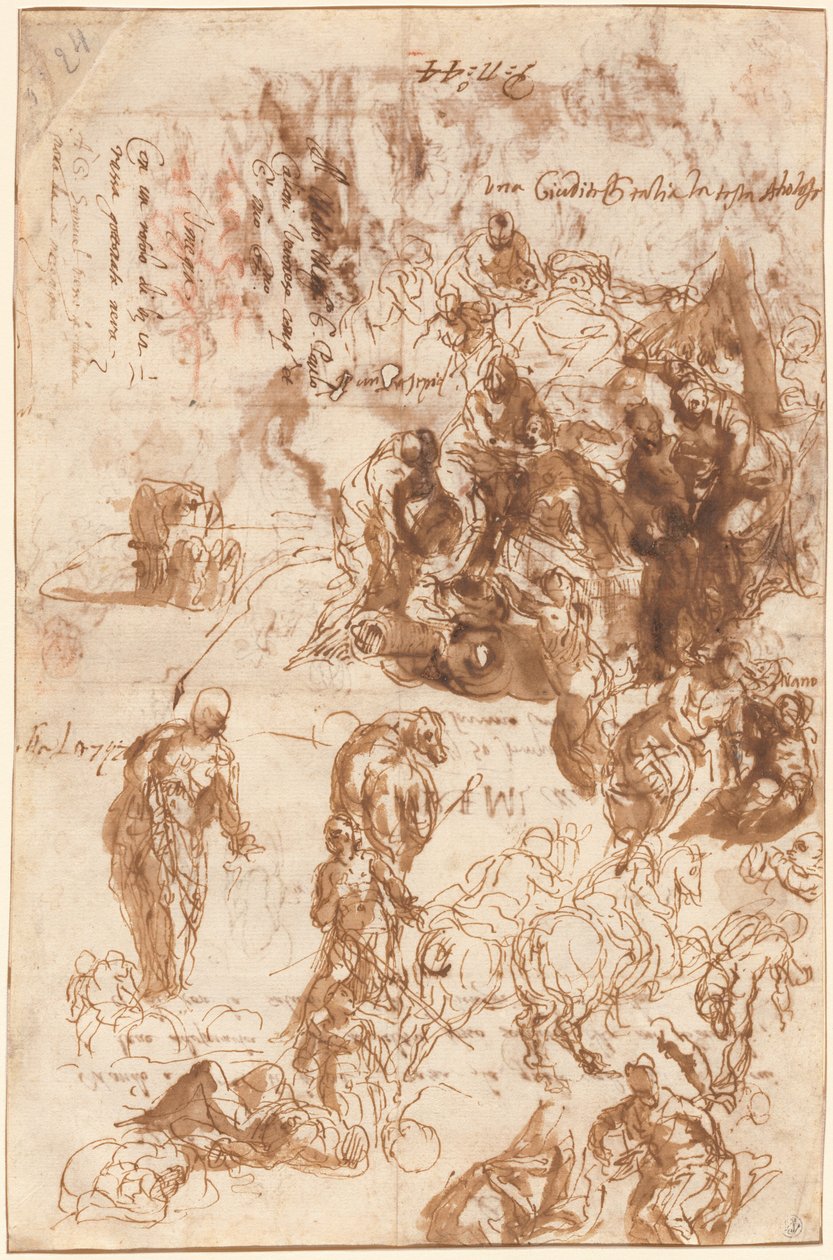 Studier for Judith og Holofernes, David og Goliat, Findet af Moses og andre [recto] af Veronese