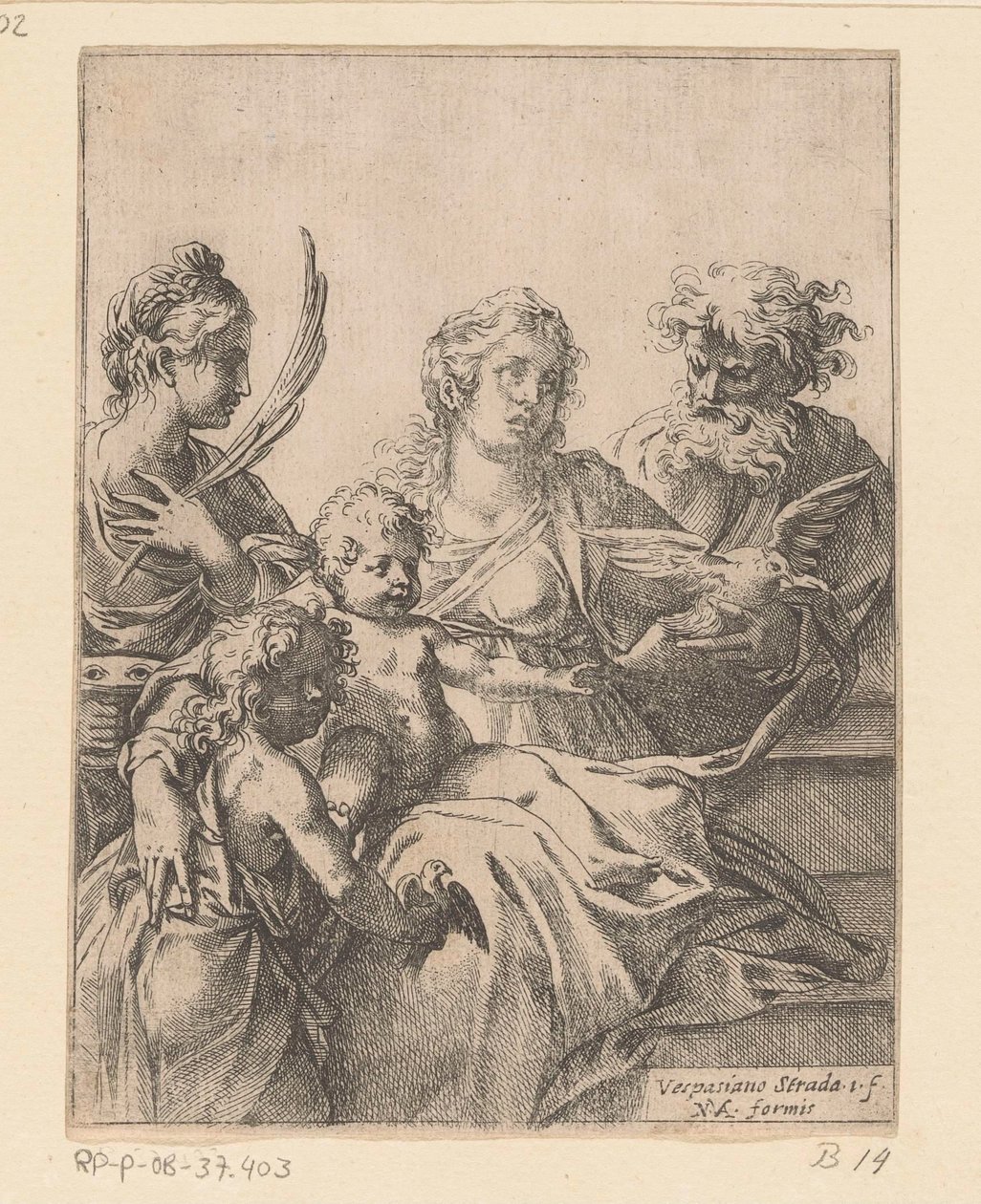 Hellig familie med Johannes Døberen og Elizabeth af Vespasiano Strada