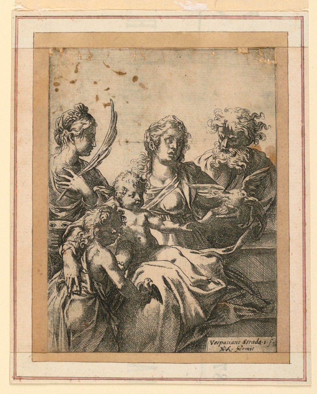 Jomfruen og barnet med Saints Elizabeth, Joseph og Young Johannes Døber af Vespasiano Strada