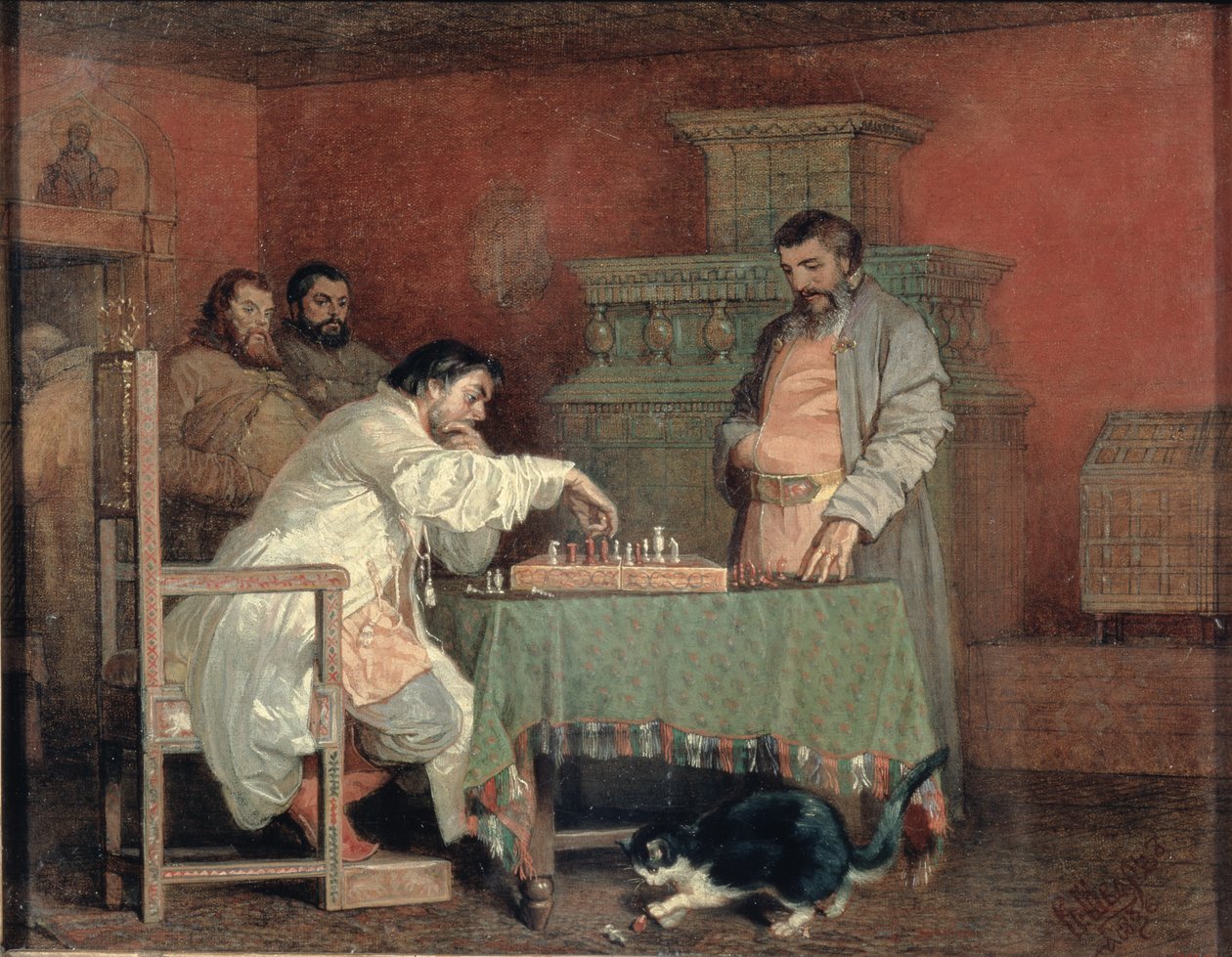 Scene fra den russiske zars liv: at spille skak, 1865 af Viatcheslav Grigorievitch Schwarz