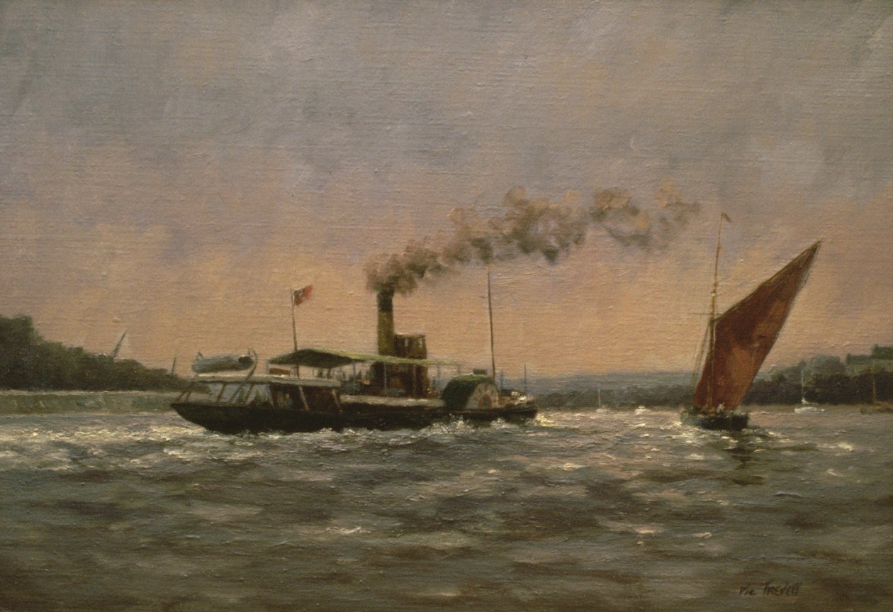 Forbi på Medway (med en restaureret hjuldamper, Kingswear Castle) af Vic Trevett
