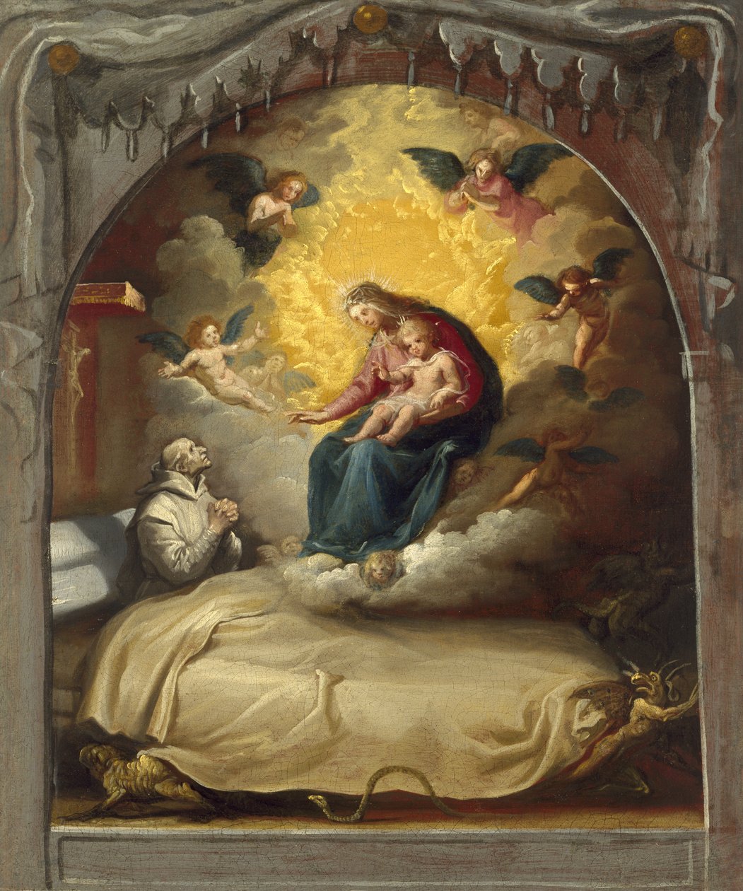 Jomfruens åbenbaring til den døende Pedro Faverio, c.1626-32 af Vicente Carducho