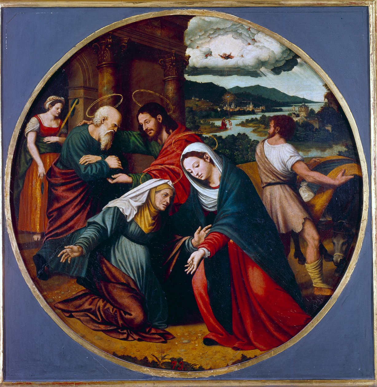 Besøg. Møde mellem Jomfru Maria og Sankt Elizabeth. Inderst inde, Sankt Josef og Zakarias. Maleri af Juan Vincente Macip (1490-1550) Ec. Esp. af Vicente Juan (c.1510 79) Macip