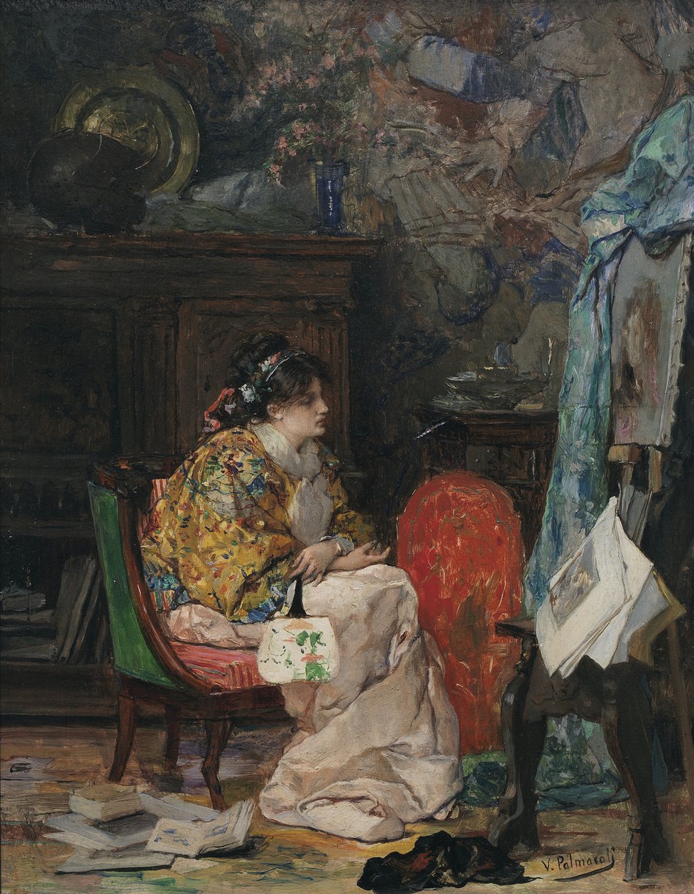 En model i kunstnerens atelier af Vicente Palmaroli y Gónzalez