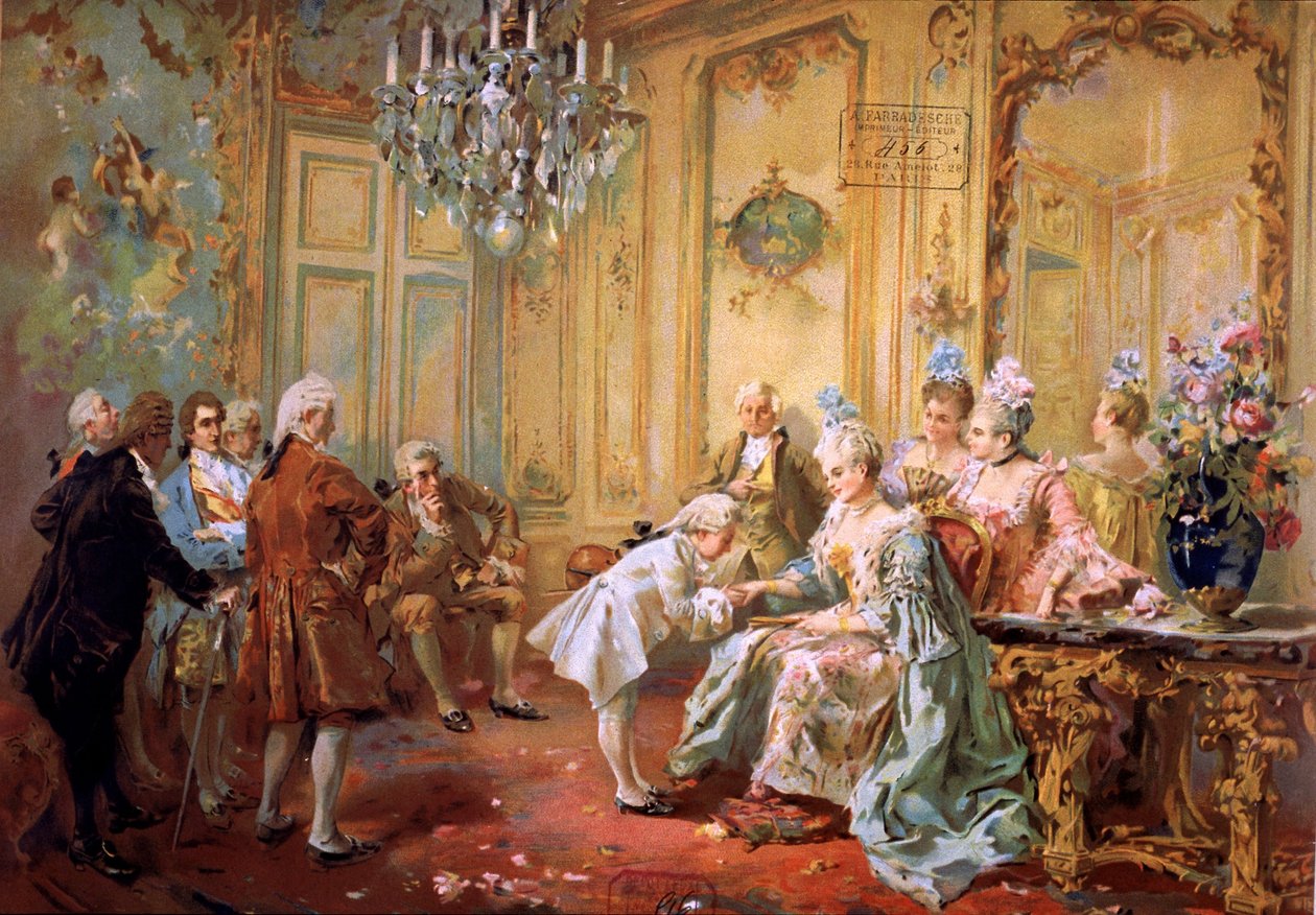 Mozart og Mme de Pompadour, ca. 1900 (chromo) af Vicente de (after) Paredes