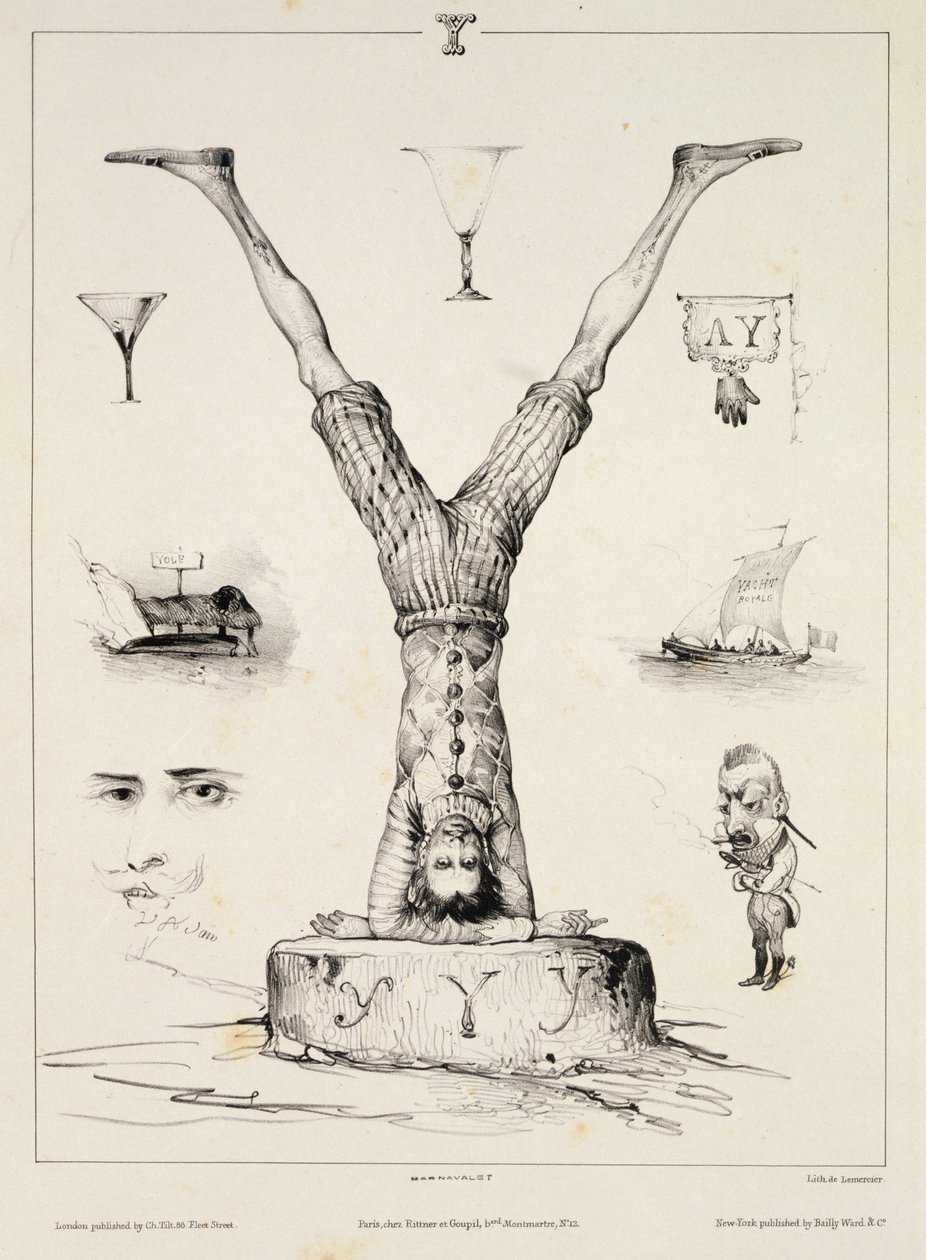 Bogstav Y fra en alfabet grundbog, indgraveret af Lemercier, 1832 af Victor Adam