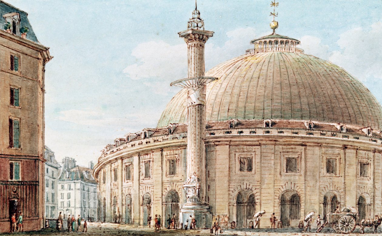 Udsigt over kornmarkedet og den astronomiske søjle, Paris, 18.-19. århundrede af Victor Jean Nicolle