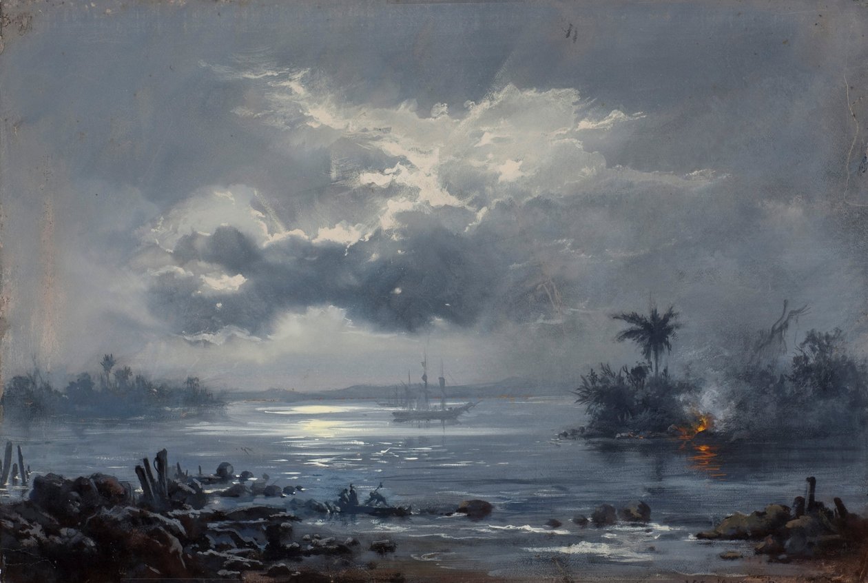 Undersøgelse til "Passage of Humaitá" af Victor Meirelles