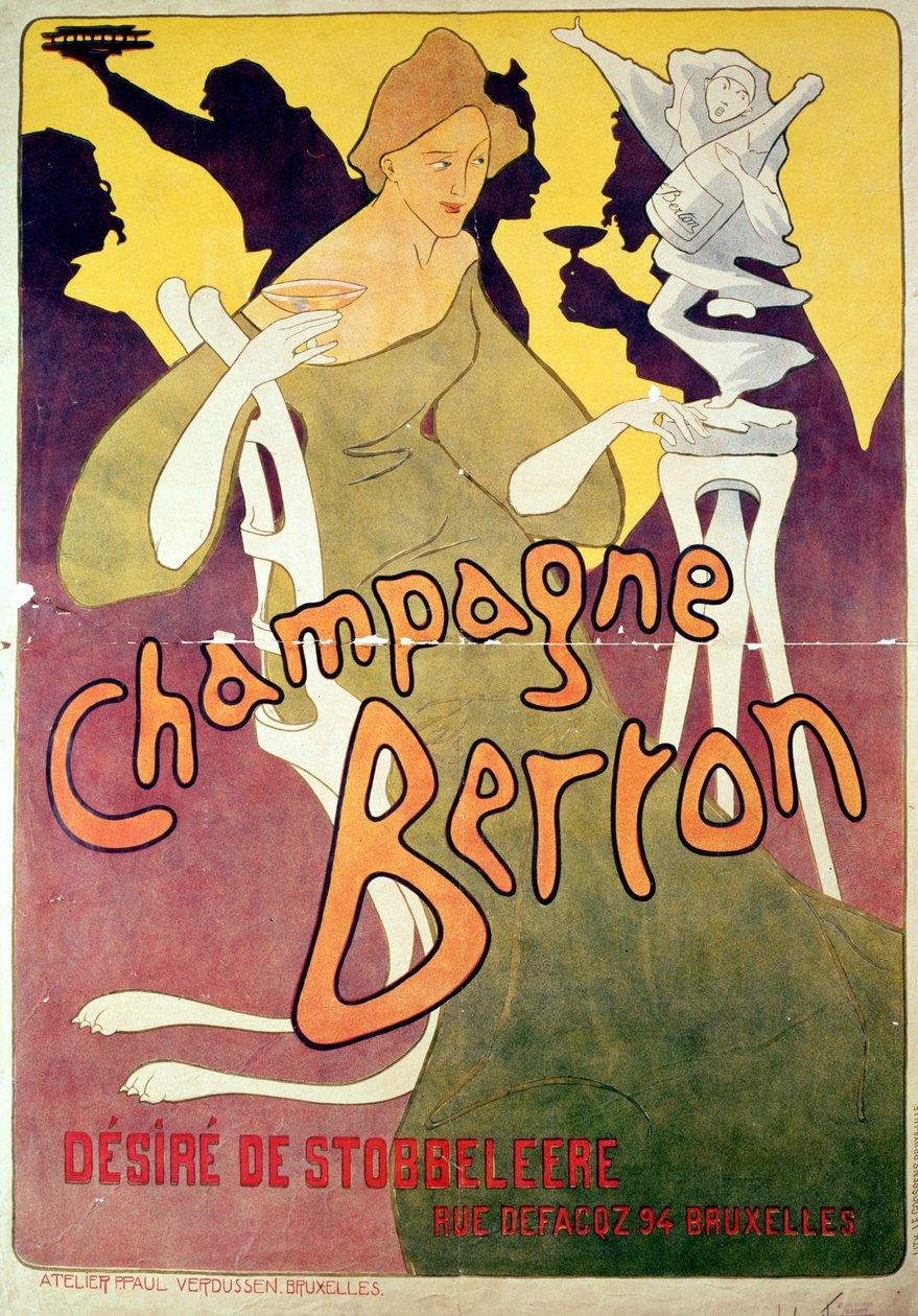 Champagne Berton, trykt af Josse Goosens 1876-1929 c.1900 farvet litho af Victor Mignot
