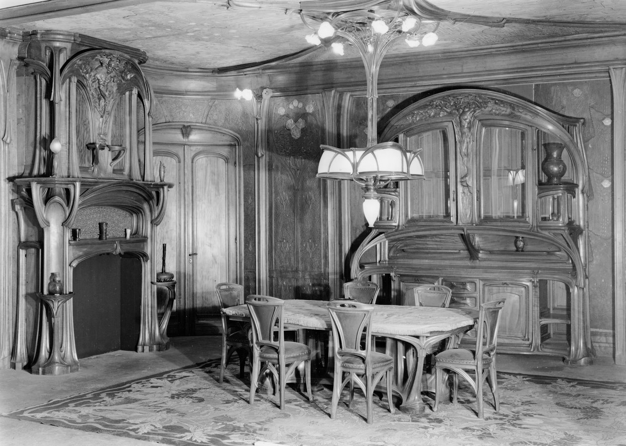 Art Nouveau spisestue, 1903-06 (bw foto) af Eugene Vallin