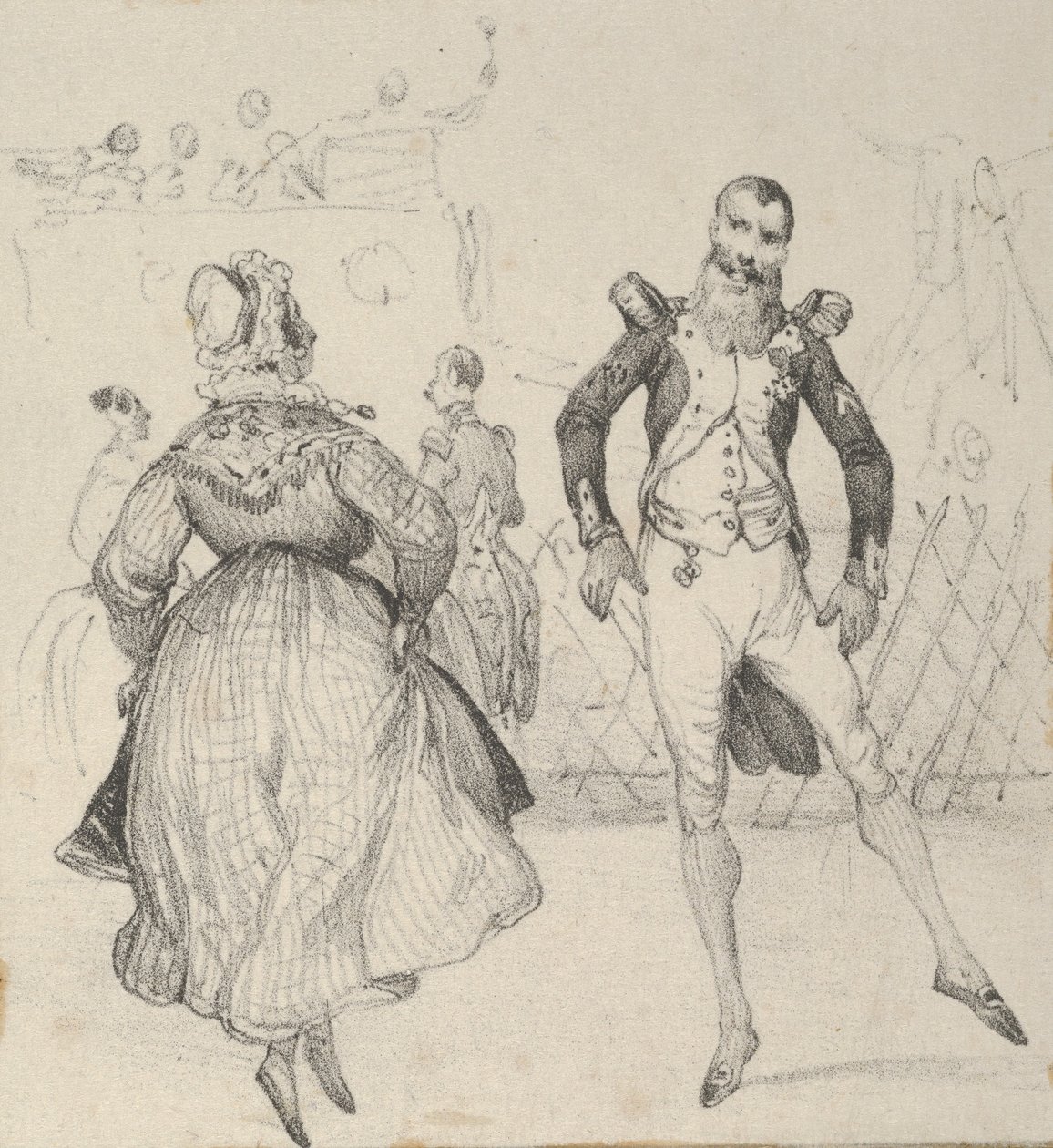 En soldat og en kvinde danser, midten af 1800-tallet. af Victor Adam