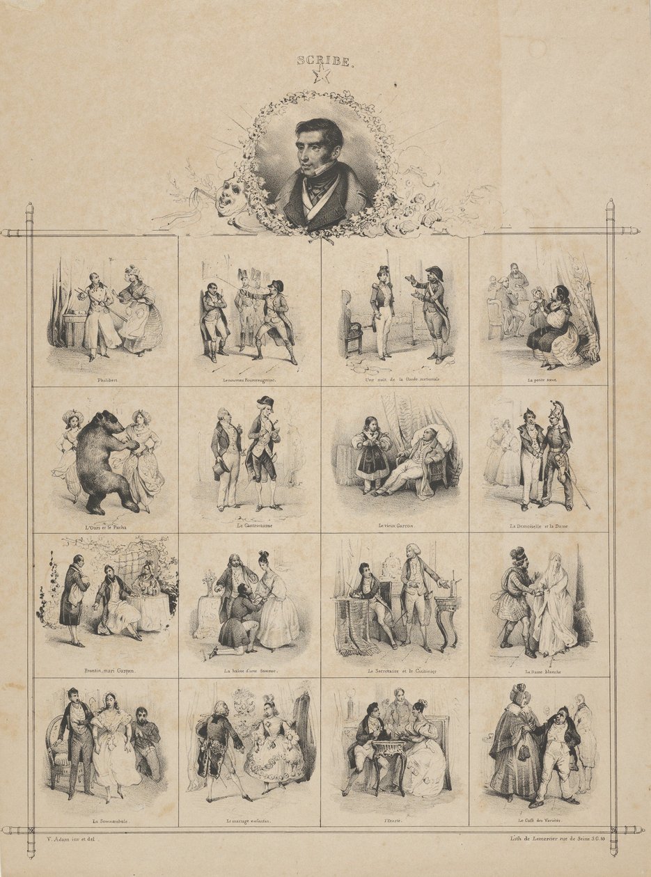 Augustin-Eugène Scribe med tegn, 1800-tallet. af Victor Adam
