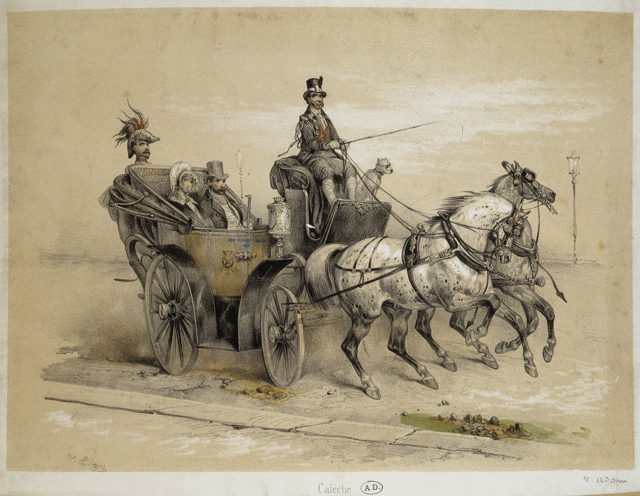 Caleche - Litografi af Adam, v.1840 af Victor Adam