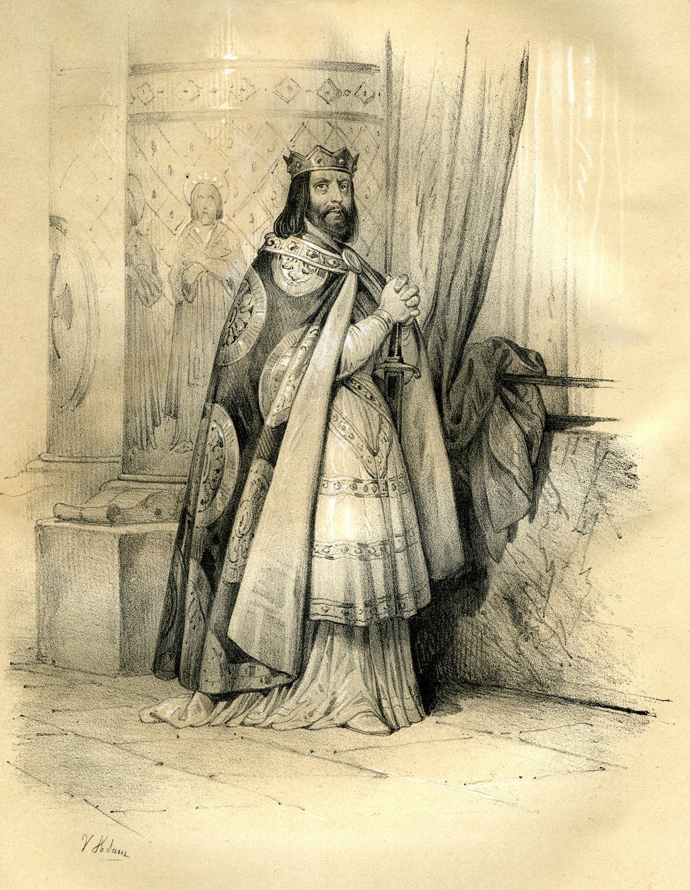 Dagobert 1. (v.600-639), konge af Austrasien (623-629), konge af alle frankerne (629-634), konge af Neustrien og Burgund (634-639). Regnskabet for Dagobert 1. af Victor Adam