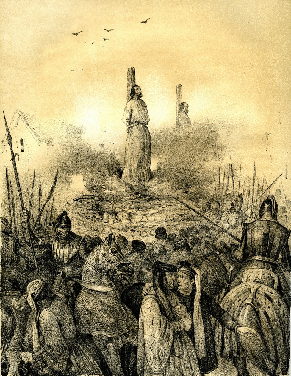 Jacques de Molay (Molai) (1243-1314), den sidste store mester i Tempelridderordenen (1298), døde på slagteren. Philippe le Bel fik ham arresteret (1307), tortureret og fængslet, før han brændte ham levende sammen med kommandanten i Normandiet, Geoffroy de  af Victor Adam