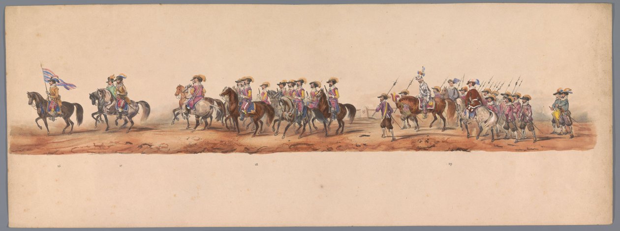 Historisk procession ved det andet hundrede år for Utrecht University of Applied Sciences, 1836 (plade 5) De hollandske hæres anløb til Oostende, 3. juli 1600, dagen efter sejren ved Nieuwpoort; ifølge den udklædte fremstilling givet af H H Student af Victor Adam