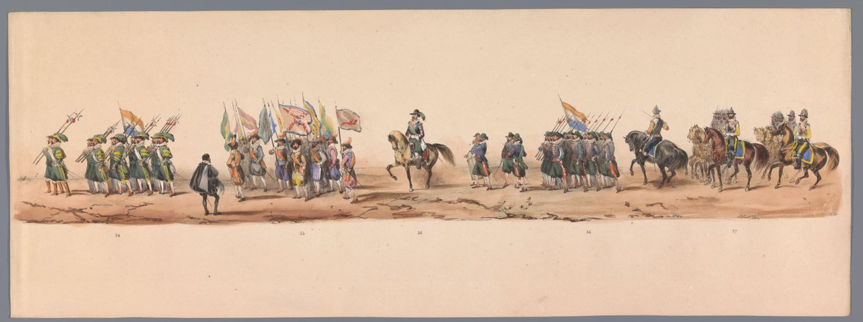 Historisk procession ved det andet hundrede år for Utrecht University of Applied Sciences, 1836 (plade 9) De hollandske hæres anløb til Oostende, 3. juli 1600, dagen efter sejren ved Nieuwpoort; ifølge den udklædte fremstilling givet af H H Student af Victor Adam