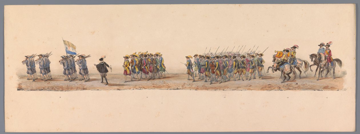 Historisk procession ved det andet hundrede år for Utrecht University of Applied Sciences, 1836 (plade 4) De hollandske hæres anløb til Oostende, 3. juli 1600, dagen efter sejren ved Nieuwpoort; ifølge den udklædte fremstilling givet af H H Student af Victor Adam