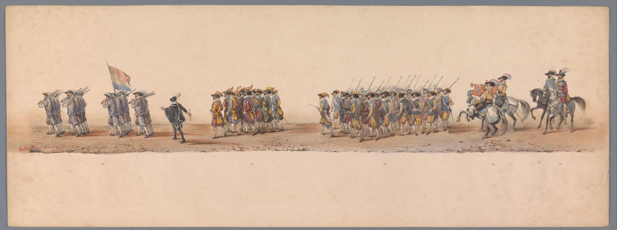 Historisk procession ved det andet hundrede år for Utrecht University of Applied Sciences, 1836 (plade 4) De hollandske hæres anløb til Oostende, 3. juli 1600, dagen efter sejren ved Nieuwpoort; ifølge den udklædte fremstilling givet af H H Student af Victor Adam
