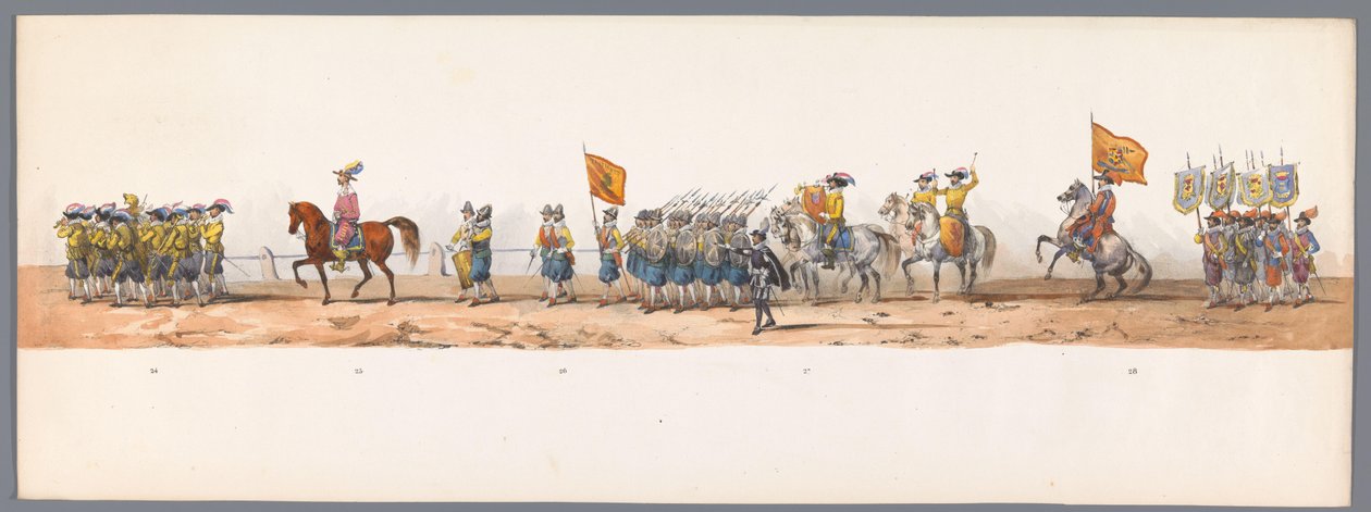 Historisk procession ved det andet hundrede år for Utrecht University of Applied Sciences, 1836 (plade 7) De hollandske hæres anløb til Oostende, 3. juli 1600, dagen efter sejren ved Nieuwpoort; ifølge den udklædte fremstilling givet af H H Student af Victor Adam