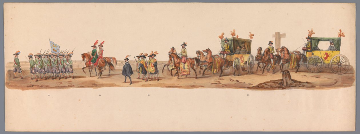 Historisk procession ved det andet hundrede år for Utrecht University of Applied Sciences, 1836 (plade 6) De hollandske hæres anløb til Oostende, 3. juli 1600, dagen efter sejren ved Nieuwpoort; ifølge den udklædte fremstilling givet af H H Student af Victor Adam