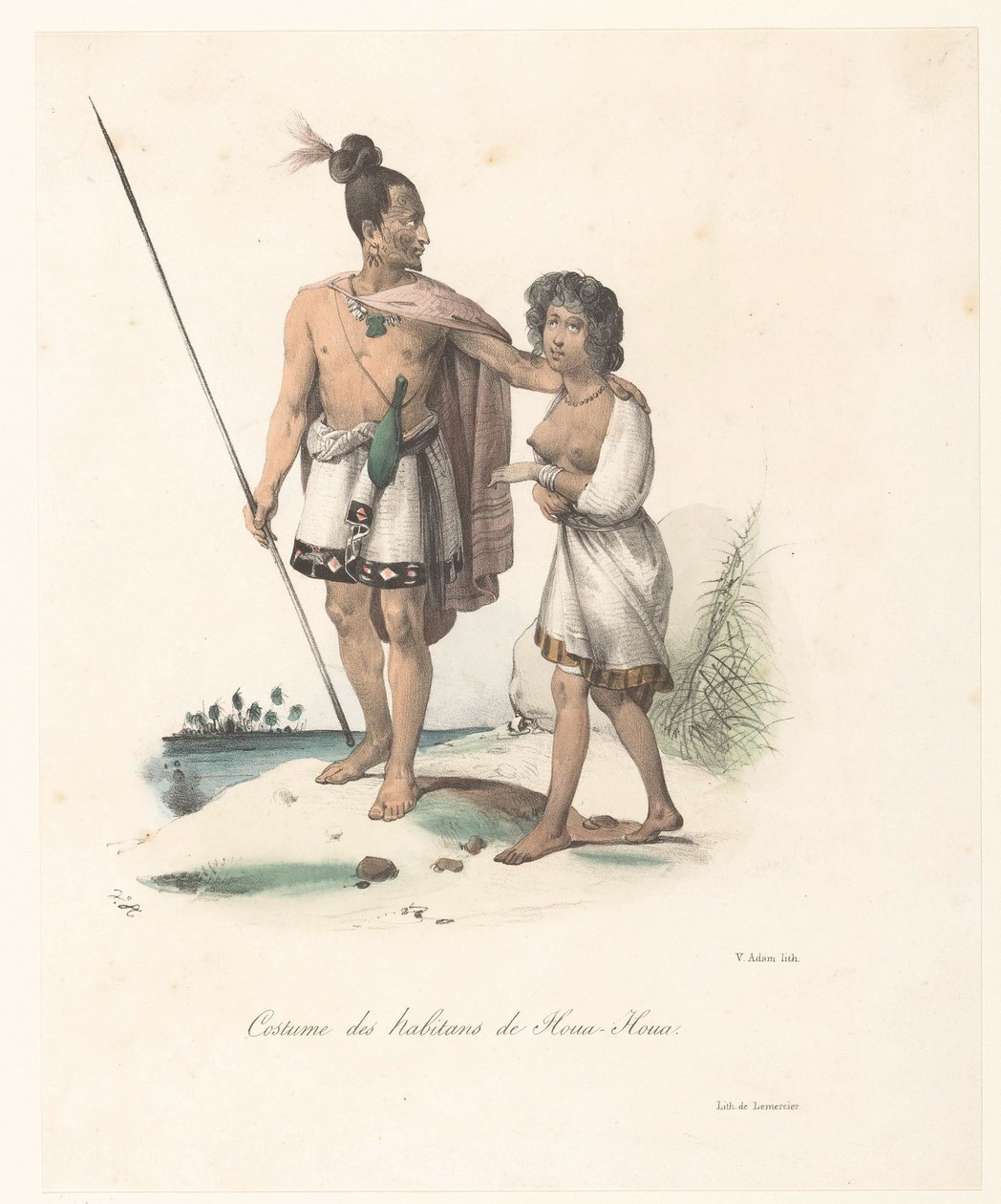 Beklædning af indbyggerne i Houa-Houa (New Zealand) Costume des habitans de Houa-Houa (titel på objekt) Voyage of Discovery of the Astrolabe (serietitel) Voyage de découvertes de l