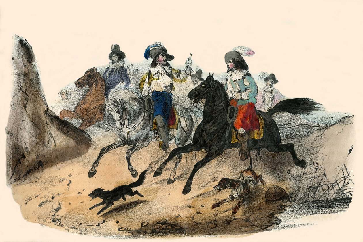Udfordringen, mellem 2 herrer. i Album Grotesque, Choix de Types Remarkable”, illustrationer af Victor Adam, Paris, omkring 1850. af Victor Adam