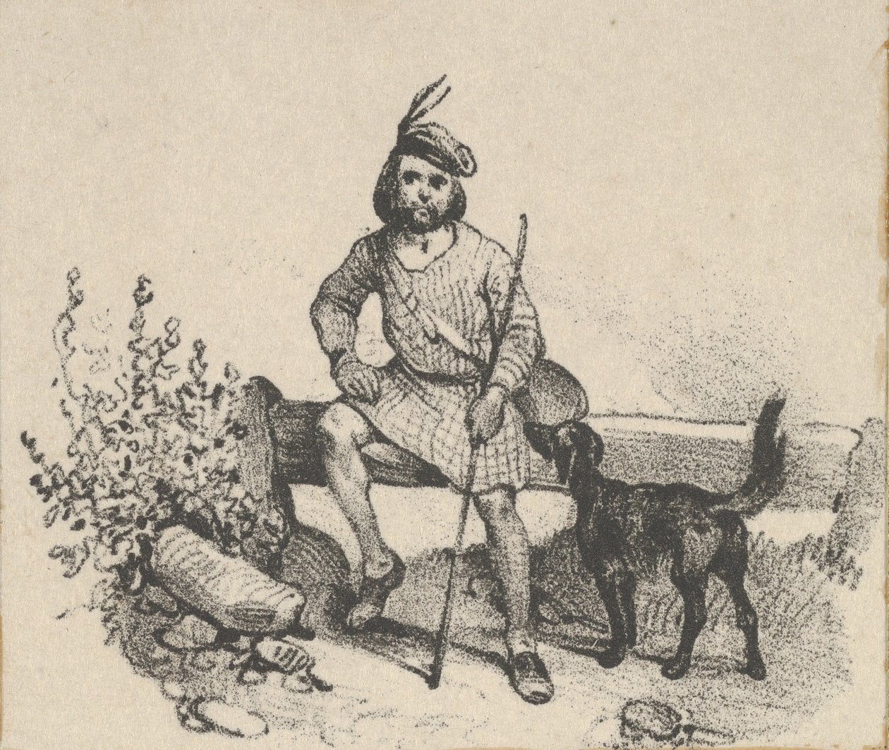 Mand sidder med en hund, midten af 1800-tallet. af Victor Adam