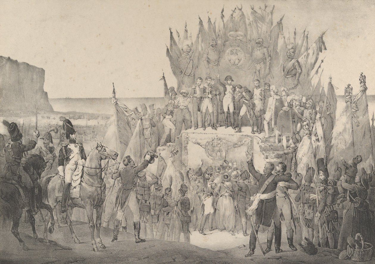Militærfestival i Boulogne med Napoleon, der uddeler stjerner fra Legion of Ho..., 1800-tallet. af Victor Adam