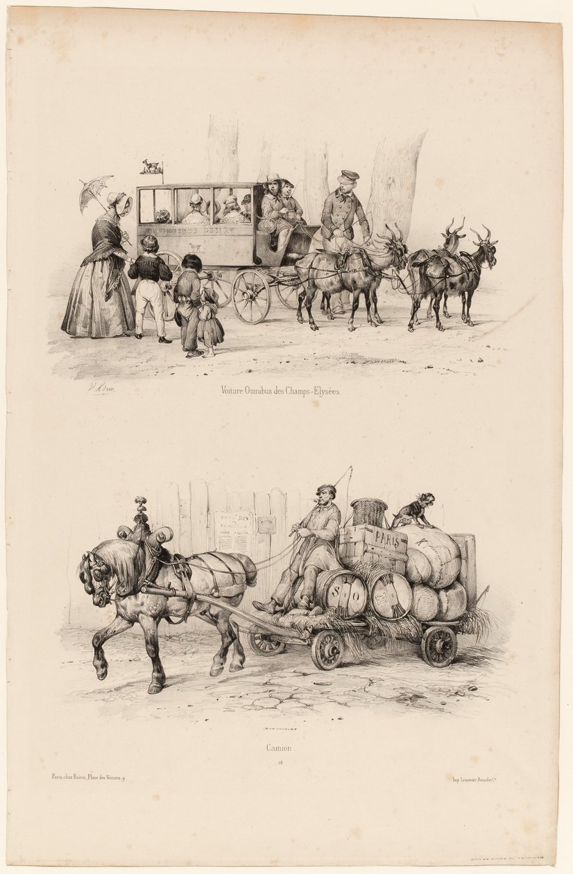 Omnibusvogn på Champs-Elysées, ca. 1841-44 (tryk) af Victor Adam