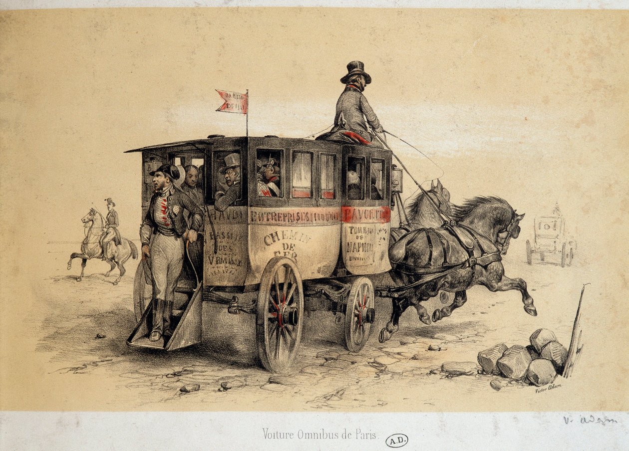 Paris omnibusbil - Litografi af Adam, ca. 1840 af Victor Adam