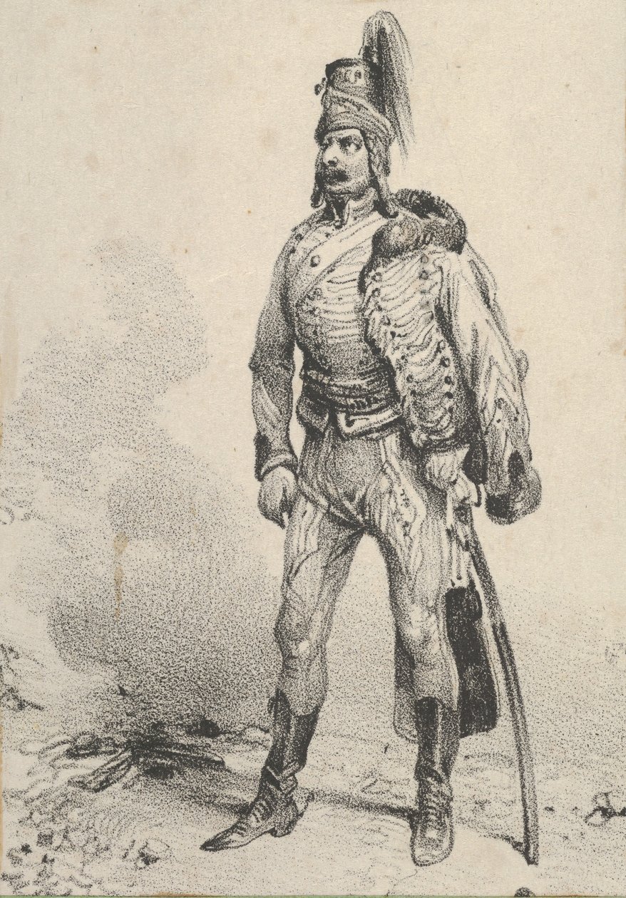 Stående soldat med sin jakke på den ene skulder, midten af 1800-tallet. af Victor Adam