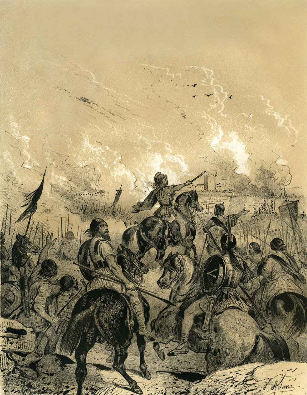 Gallerne indtog Rom efter slaget ved Allia i 390. Gravering af Victor Adam (1801-1866) i bogen "France in the Middle Ages" udgivet af Ardant-brødrene i midten af det 19. århundrede. af Victor Adam