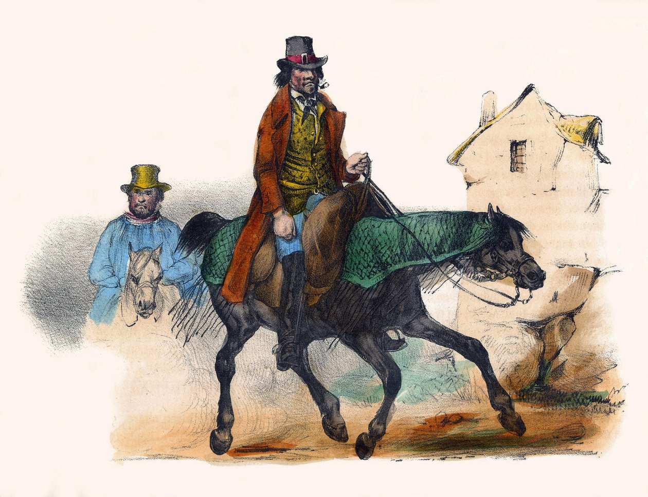 Oksekødshandleren traver ved at beregne sin fortjeneste. I "" Album Grotesque, Choices of Outstanding Types", illustrationer af Victor Adam, Paris, omkring 1850. af Victor Adam