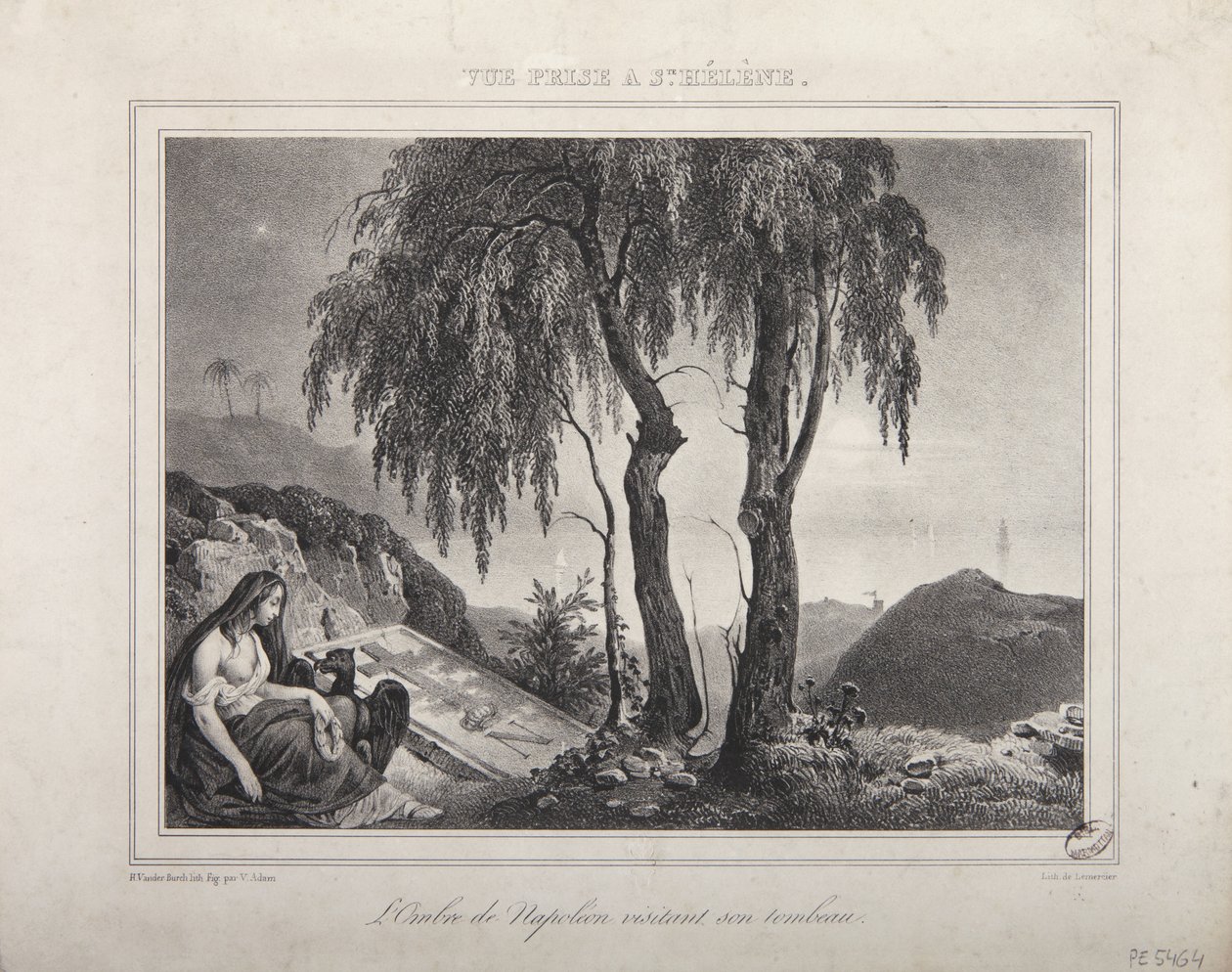 Skyggen af Napoleon besøger hans grav, udsigt over Saint Helena af Victor Adam