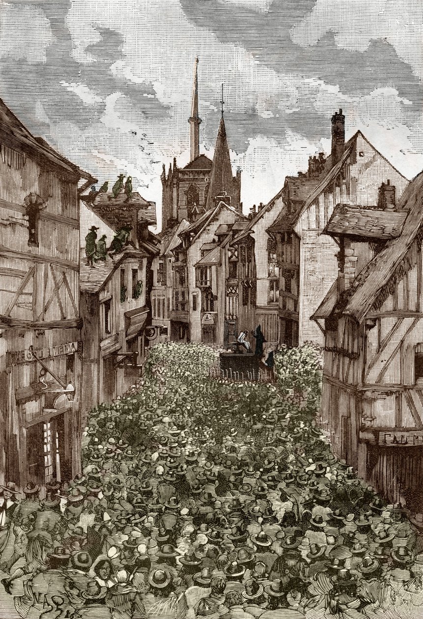 Affaire des possedes de Loudun (dæmoner de Loudun) omkring 1630: jagt på hekse, den franske præst Urbain Grandier (1590-1634), der angiveligt har indgået en pagt med djævelen og anklaget for at have forhekset af nonner, bliver brændt på slagteren - ( Urbai af Victor Armand Poirson