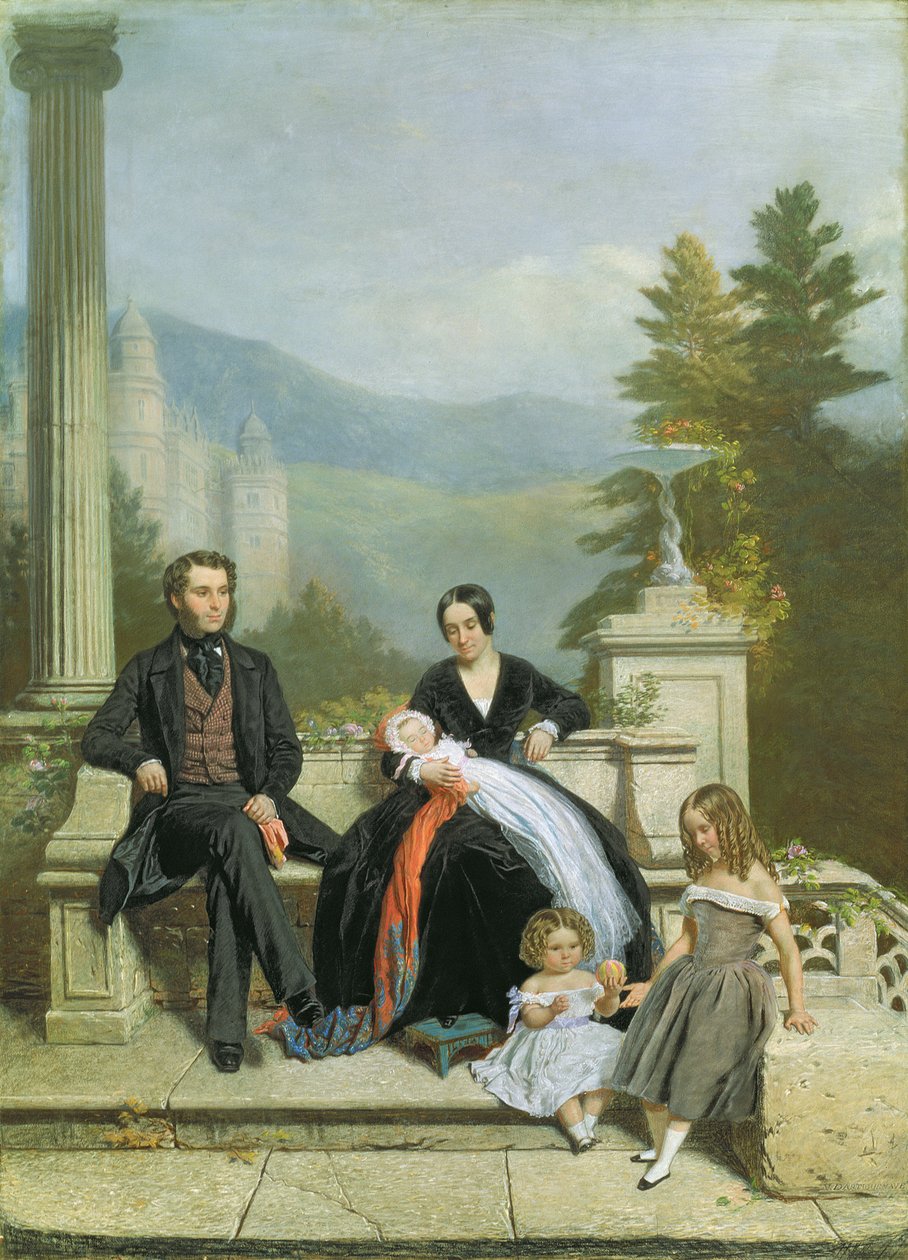 Henry Granville Fitzalan Howard med Minna Lyons og hans tre ældste børn, 1845 af Victor Dartiguenave