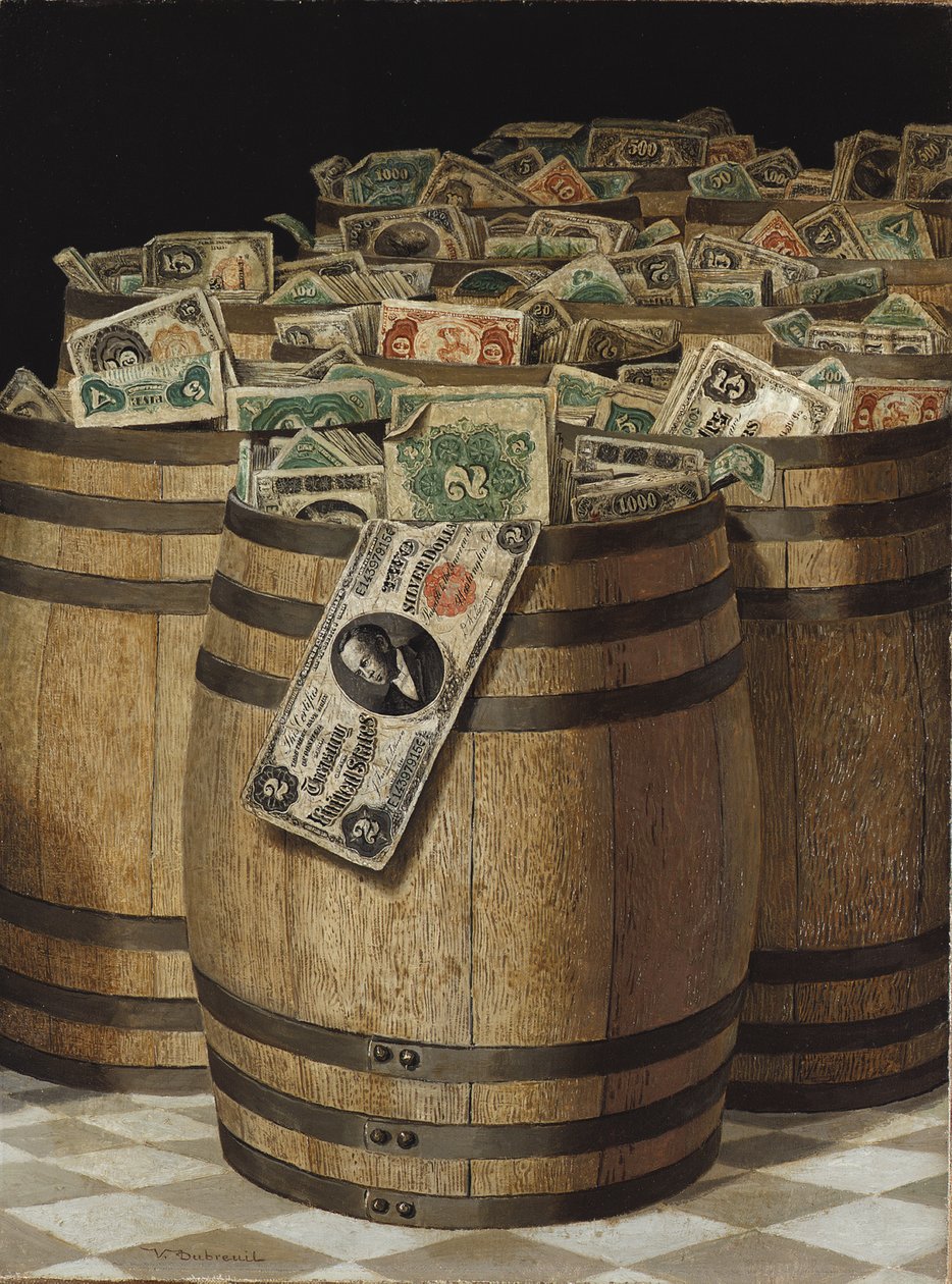 Barrels of Money (olie på lærred) af Victor Dubreuil