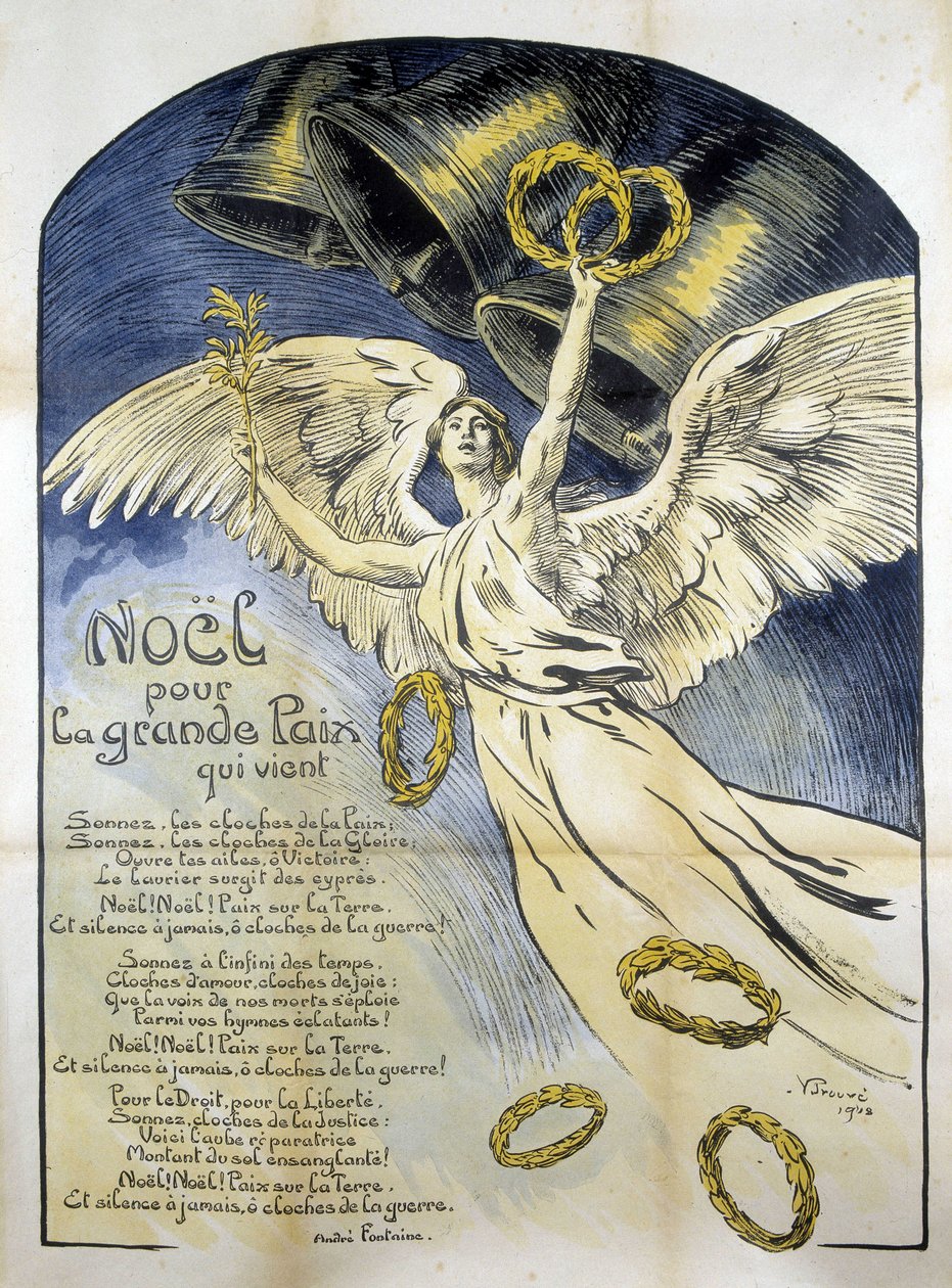 Allegorisk fredsfigur - Digt "" Jul for den store fred, der kommer "" af André Fontaine, ill. af V. Prouvé af Victor Emile Prouve