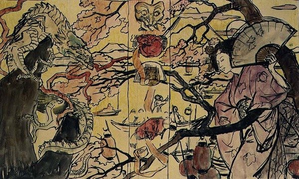 Skitse til indbinding af en bog om japansk kunst (akvarel på papir) af Victor Emile Prouve