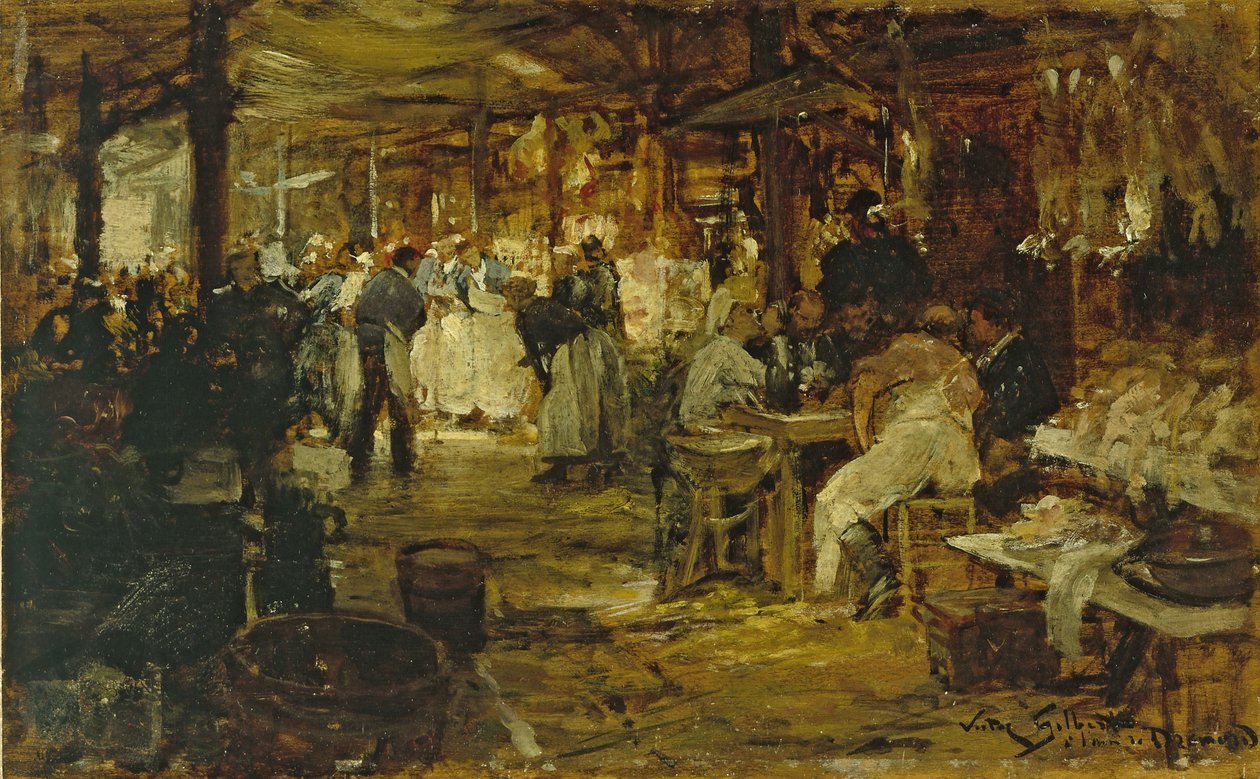 Le marché de la Madeleine, ca. 1890 (olie på træ) af Victor Gabriel Gilbert