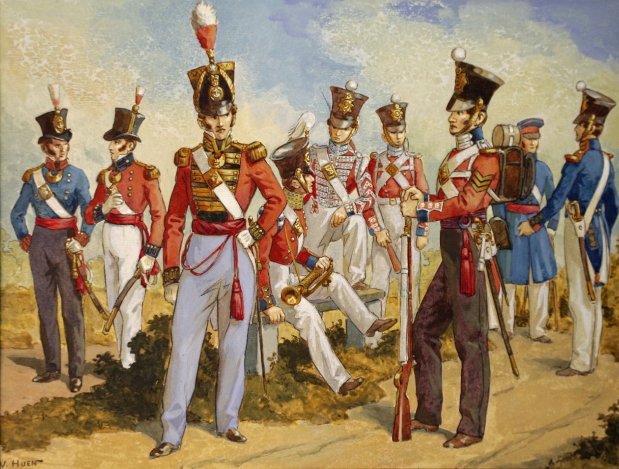 Royal Marines Uniforms 1815-1850, ca. 1924 (wc på papir) af Victor Huen