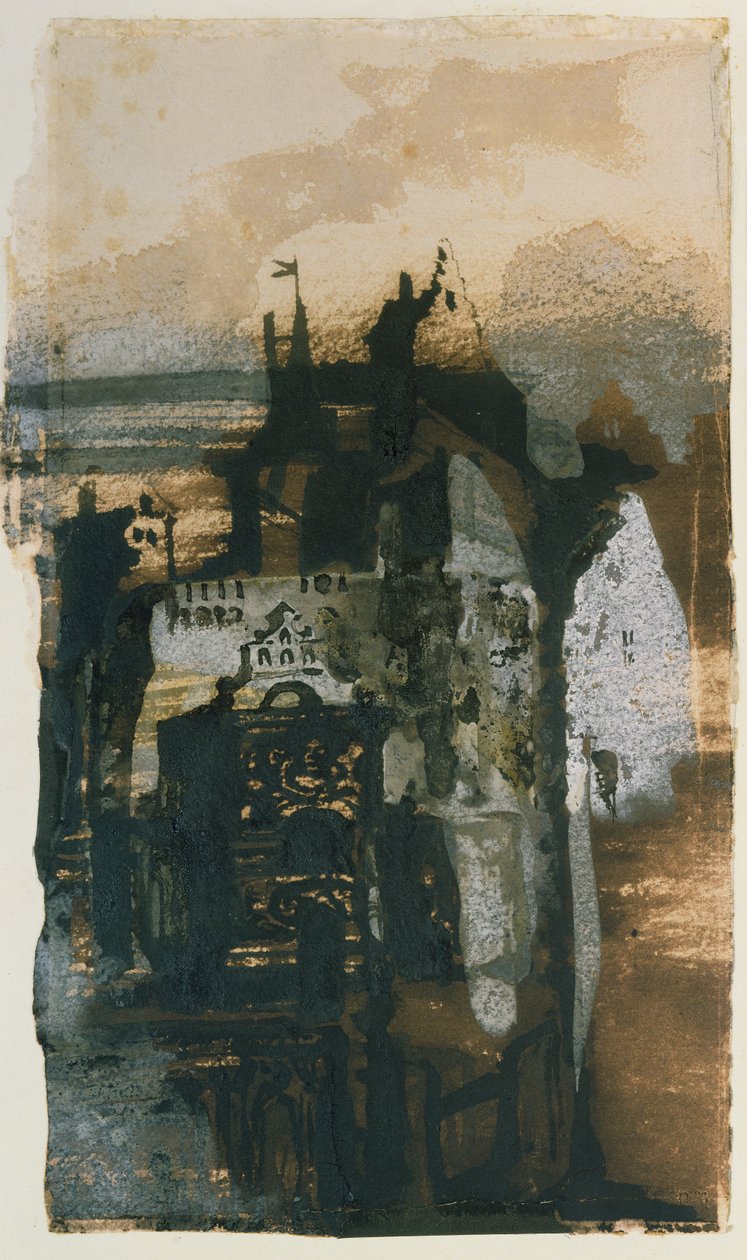 Et renæssanceslott (indisk blæk, gouache og sepia på papir) af Victor Hugo