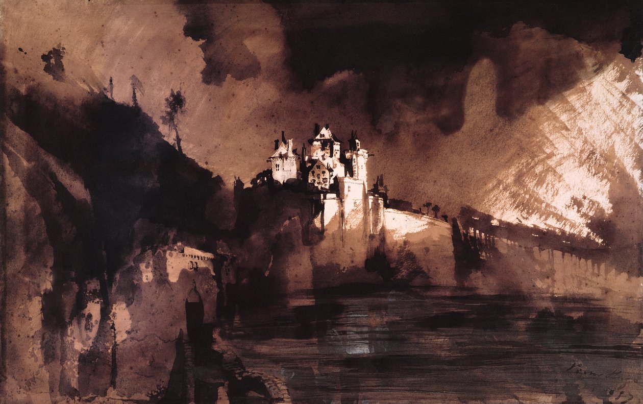 Slot (pen, blæk, vask og gouache på papir) af Victor Hugo