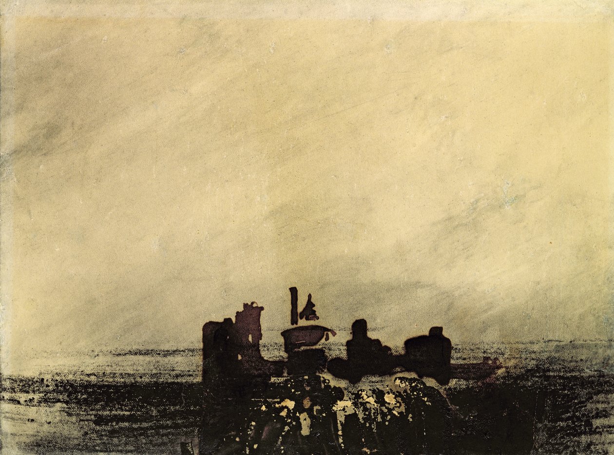 Feudale ruiner (blækvask på papir) af Victor Hugo