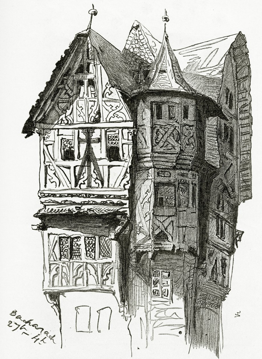 Hus i Bacharach ved Rhinen, 19. århundrede (sw-stik) af Victor Hugo